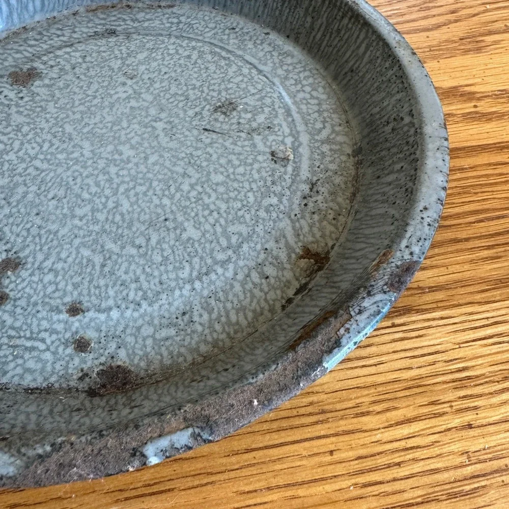 Antique Gray Mottled Graniteware Pie Plate 9 Inch Antique Enamelware Rustic‎ Pan